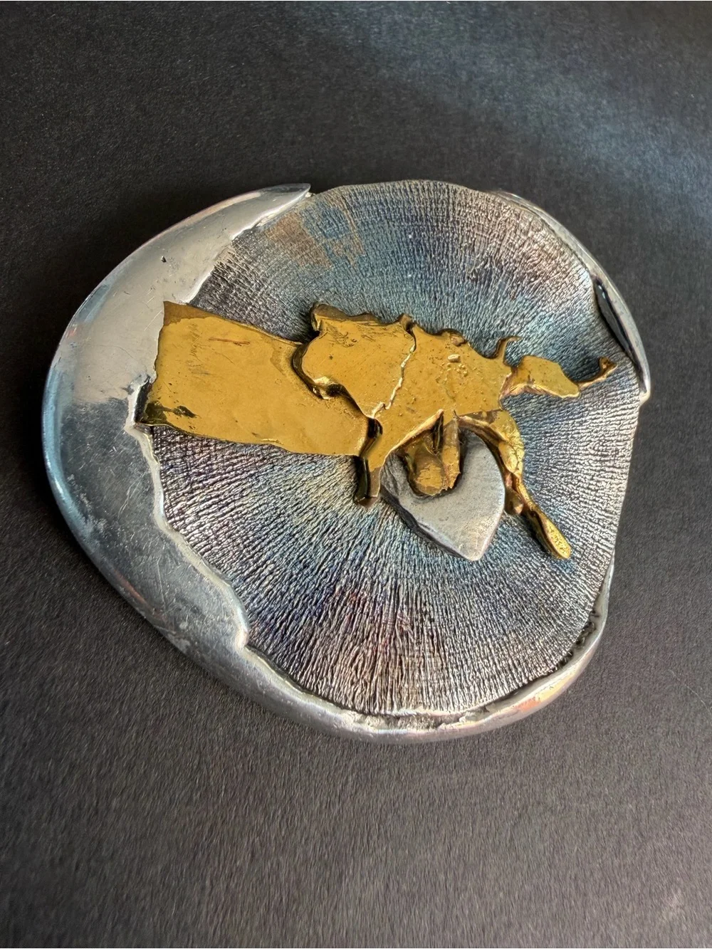 Vintage V. Benito Signed Mid Century Modernist Mixed Metal Brutalist Brooch